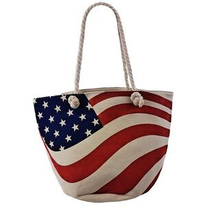 Red White Blue USA Flag Patriotic Beach Canvas Tote Bag